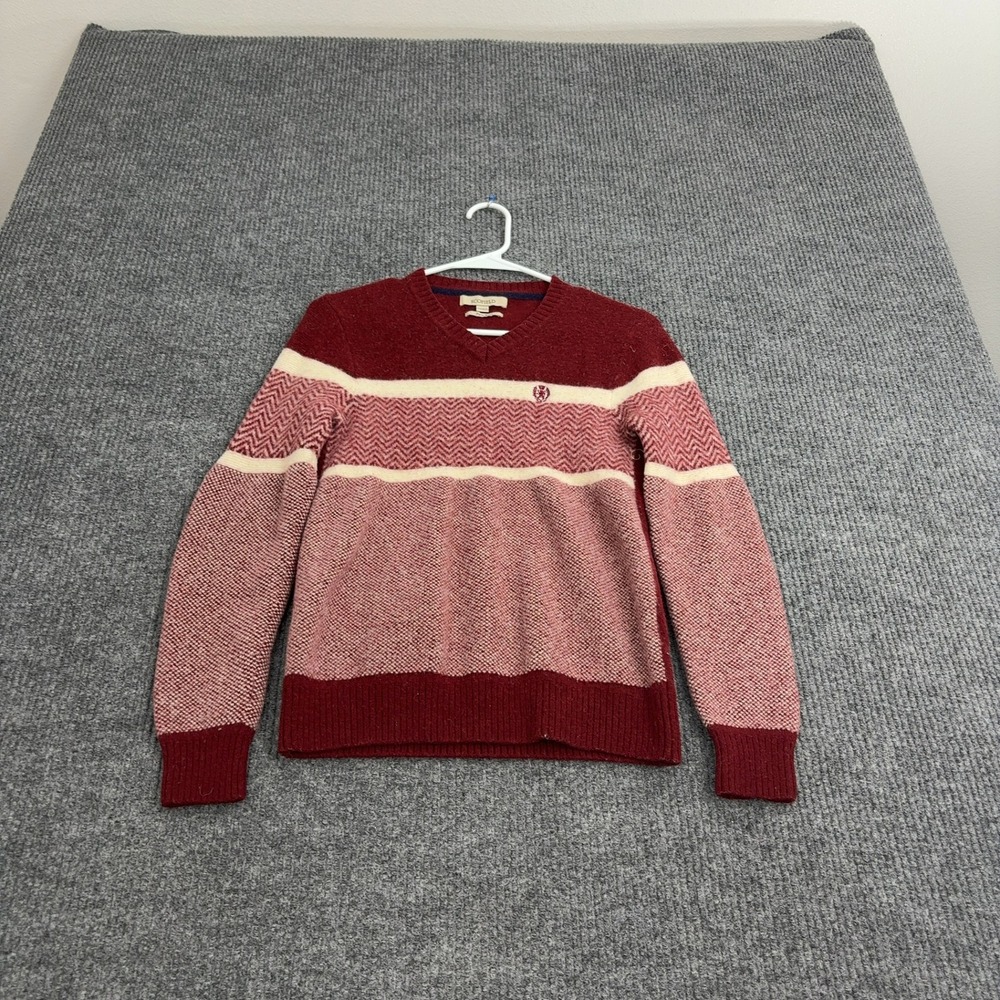 Scofield Sweater Mens 170/92A Red 100% Wool Chevron Colorblock V-Neck Preppy
